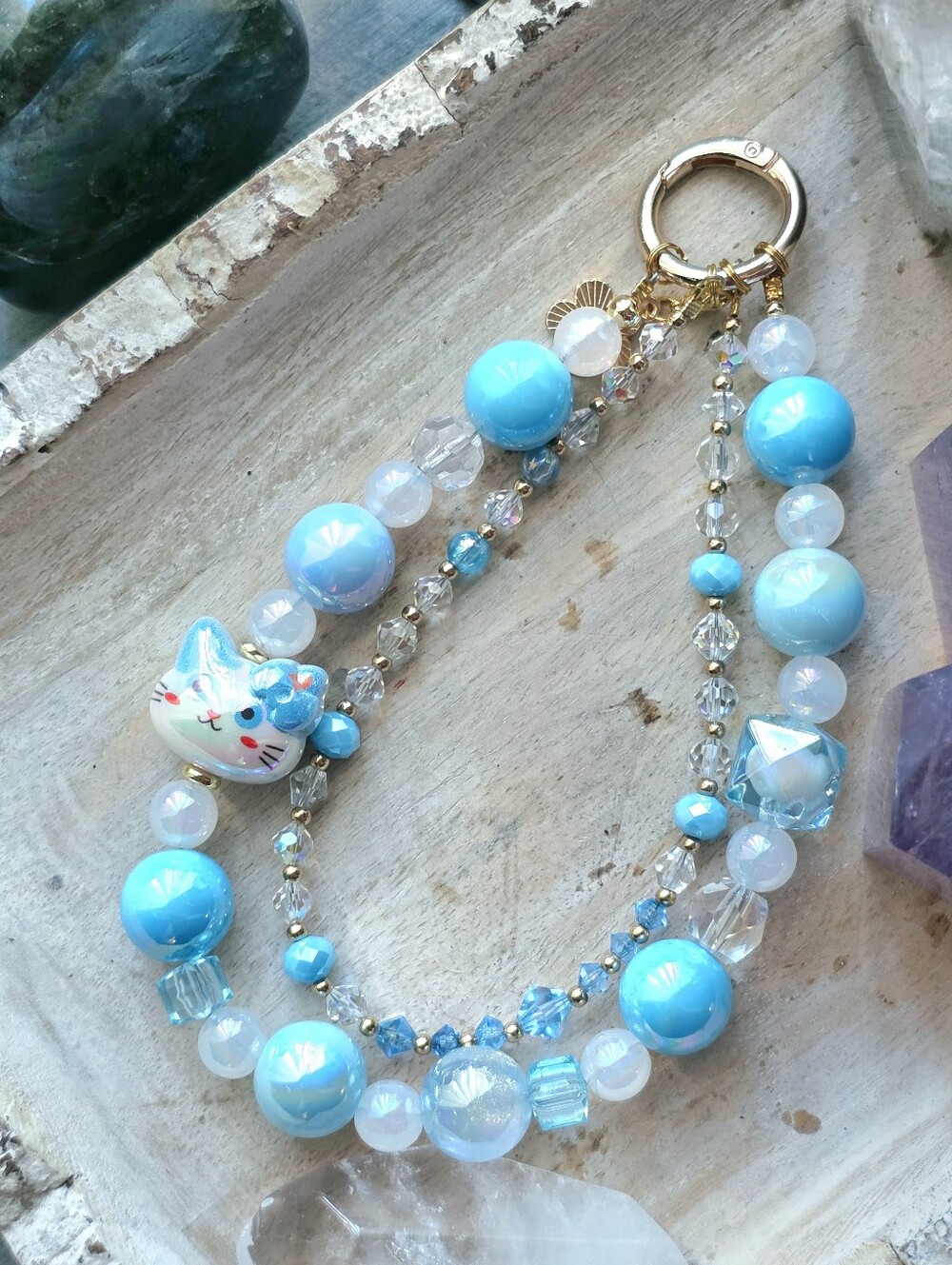 Chunky Blue Cat Charm Beaded Phone Strap Or Bag Charm - Picture 5 of 5